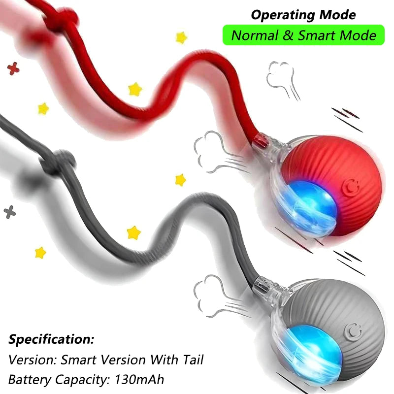Smart Interactive Cat Ball — Self-Rolling Toy with Feather Tail, USB Rechargeable
