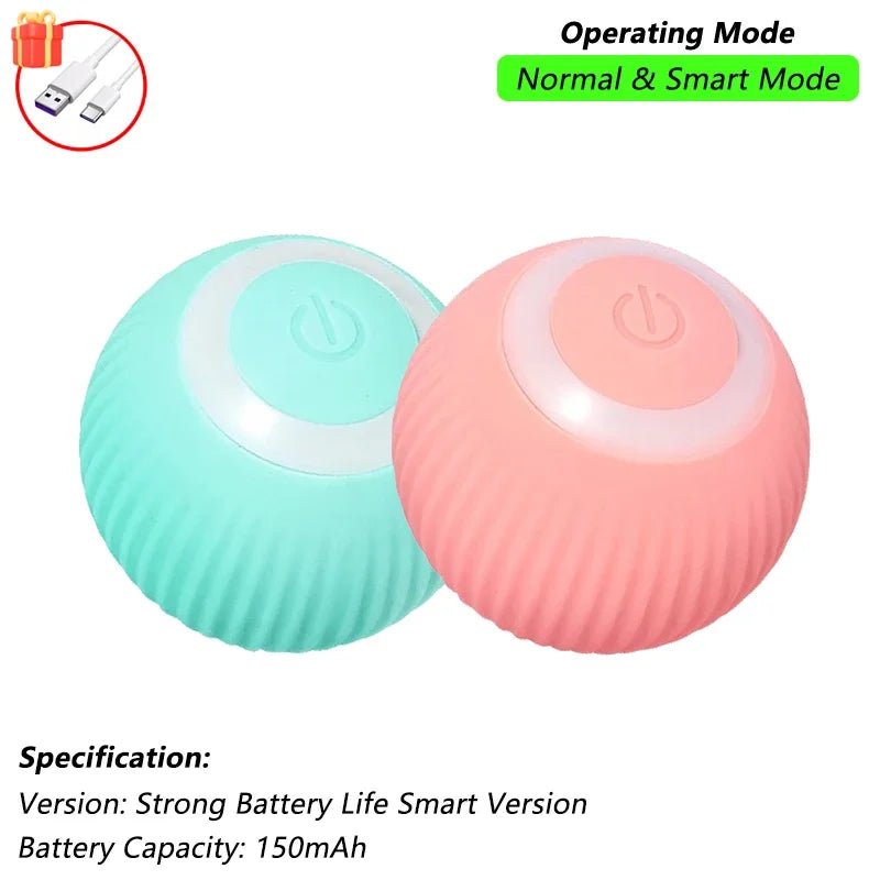 Smart Interactive Cat Ball — Self-Rolling Toy with Feather Tail, USB Rechargeable
