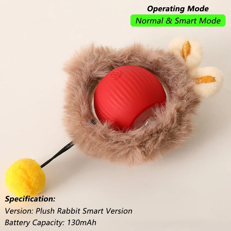 Smart Interactive Cat Ball — Self-Rolling Toy with Feather Tail, USB Rechargeable