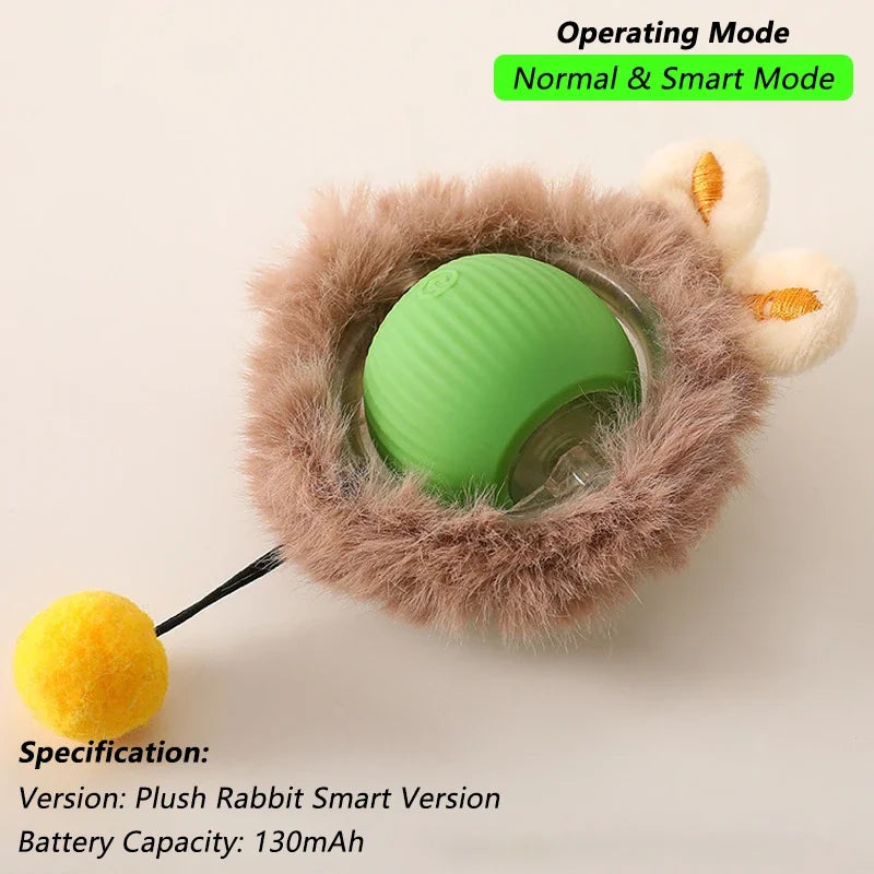 Smart Interactive Cat Ball — Self-Rolling Toy with Feather Tail, USB Rechargeable
