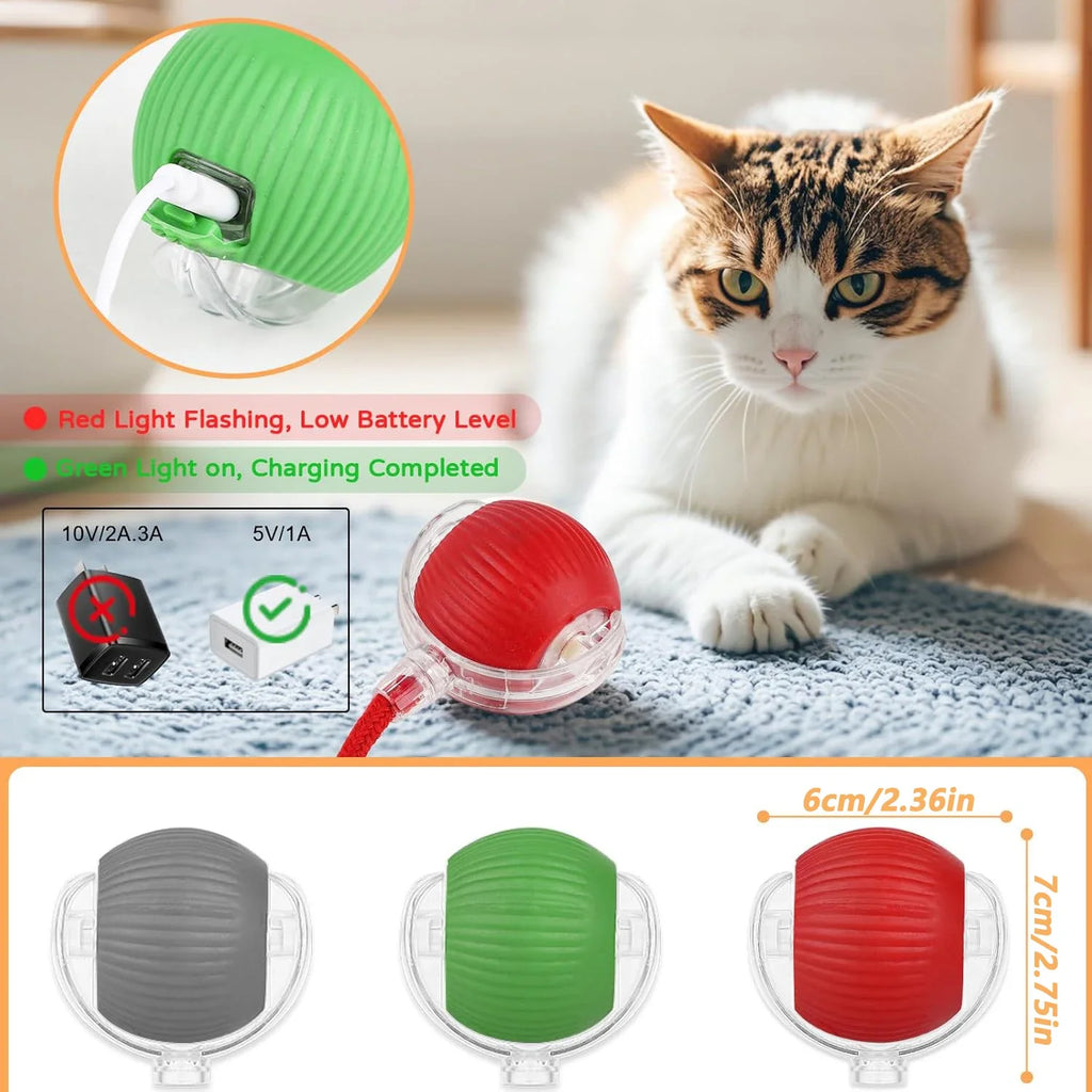 Smart Interactive Cat Ball — Self-Rolling Toy with Feather Tail, USB Rechargeable