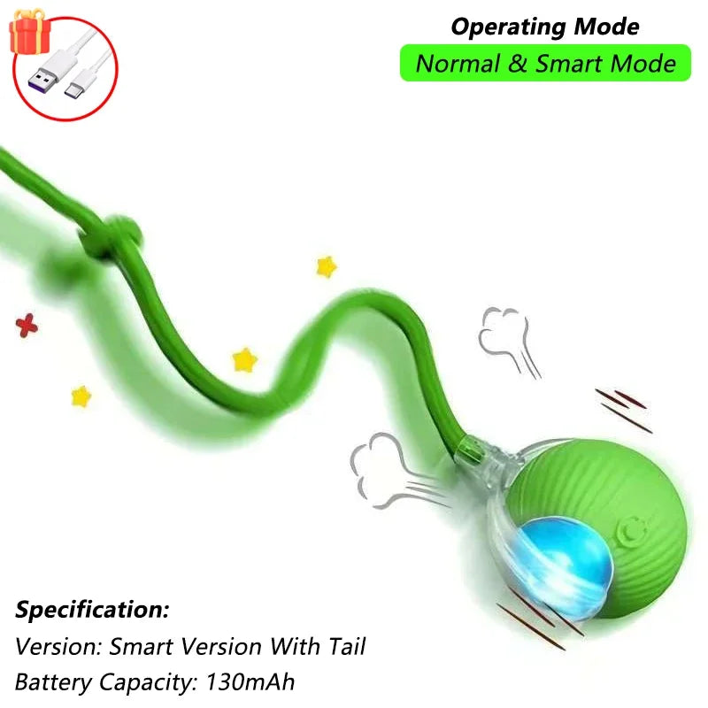 Smart Interactive Cat Ball — Self-Rolling Toy with Feather Tail, USB Rechargeable